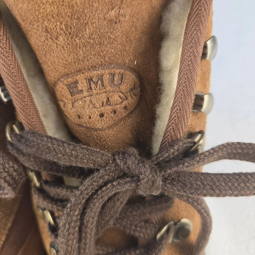 EMU Ridge Brown Suede Sheepskin Lined Lace Up Ankle Hiking Boots Womens 8L 7M